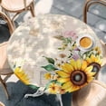 thumbnail image 3 of Pastoral Sunflower Round Fitted Table Cover Wildflowers Country Retro Letter Background Waterproof Table Cloth with Elastic Edge Wipeable Tablecloth for Picnic Camping Party Fits 55"-60" Diameter, 3 of 8