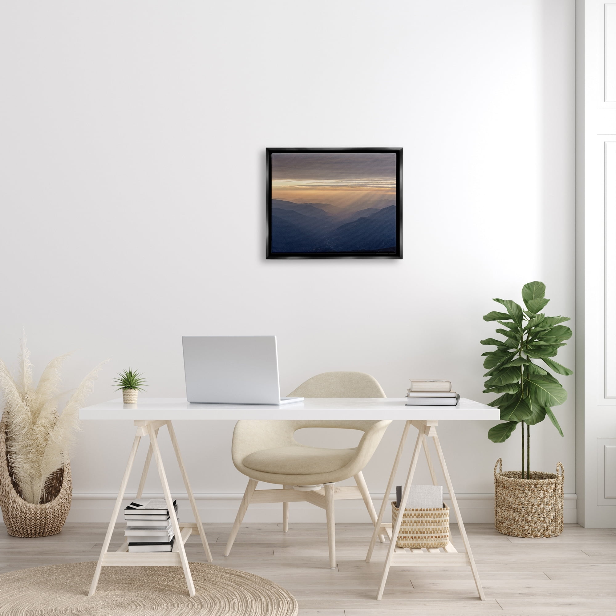 Stupell Industries Sun Rays Peeking Through Clouds Mountain Peaks Photograph Metallic Gold Floating Framed Canvas Print Wall Art, Design by Jeff Poe Photography