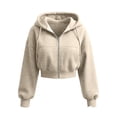thumbnail image 6 of XRoczxe Women Solid‑Color Cropped Zip‑Up Hooded Jacket, Long Sleeve Drawstring Casual Short Hoodie Outerwear With Side Pockets, 6 of 6