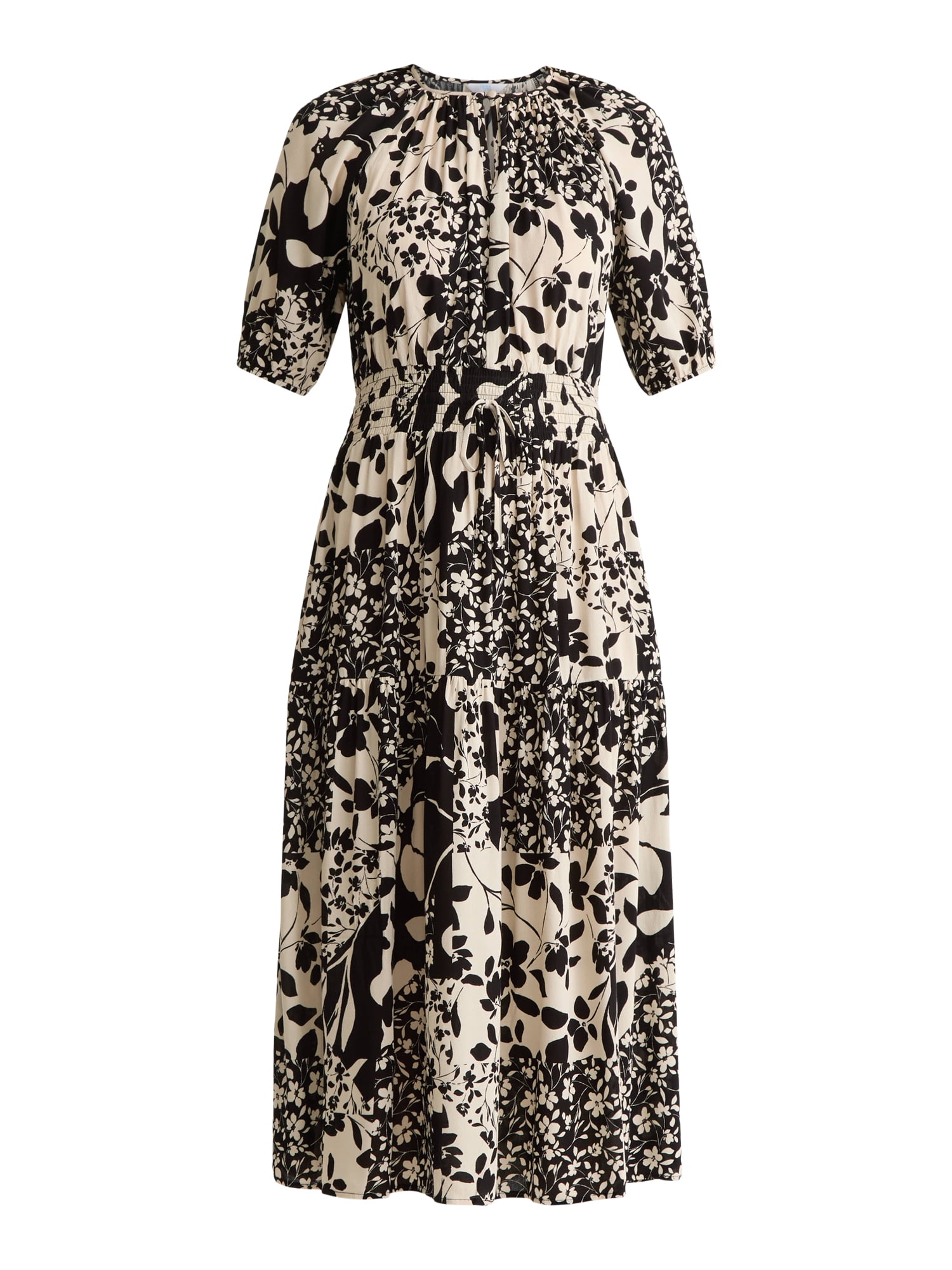Time And Tru Women's Tiered Smocked Waist Midi Dress with Short Sleeves, Sizes XS-XXXL