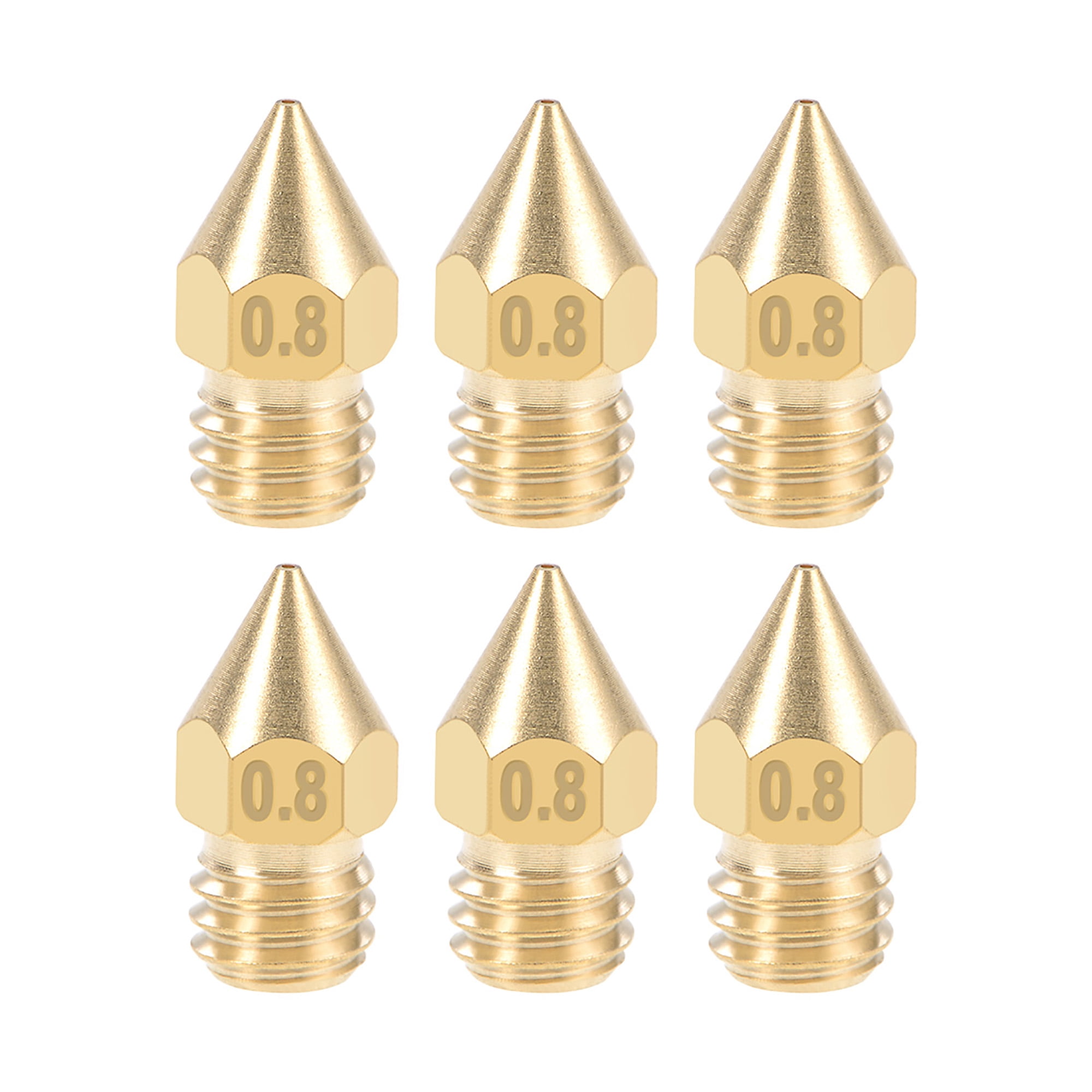 0.8mm 3D Printer Nozzle Head M6 Thread for MK8 1.75mm Extruder Print, Brass 6pcs