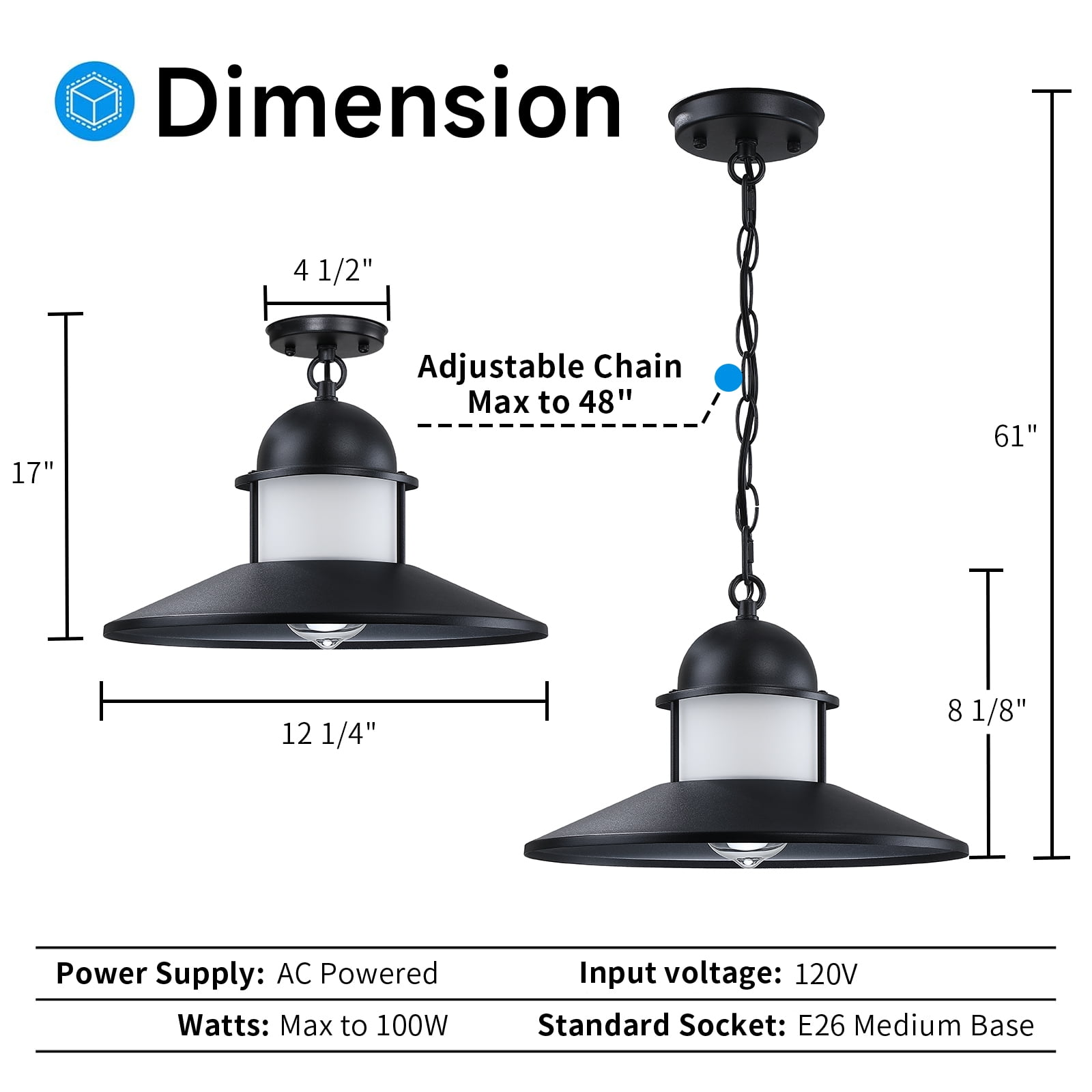 Outdoor Pendant Light 2 Pack, Modern Outside Chandelier Outdoor Hanging Lantern Light in Matte Black with Frosted Glass, Exterior Pendant Lighting Fixture Ceiling Mount for Porch Patio Gazebo