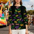 thumbnail image 6 of Pxxlle Women's Mardi Gras Shirts Plus Size 3/4 Sleeve Crewneck Fat Tuesday Shirt New Orleans Party Tshirts Funny Mask Graphic Tees Size M, 6 of 8