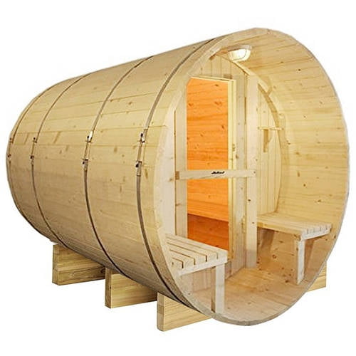 ALEKO SB5PINECP Outdoor or Indoor White Finland Pine Wet Dry Barrel Sauna 5 Person Front... by ALEKO