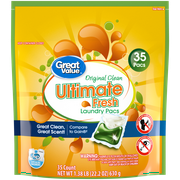 Great Value Ultimate Fresh Laundry Detergent Pacs, Original Clean, 35 Count