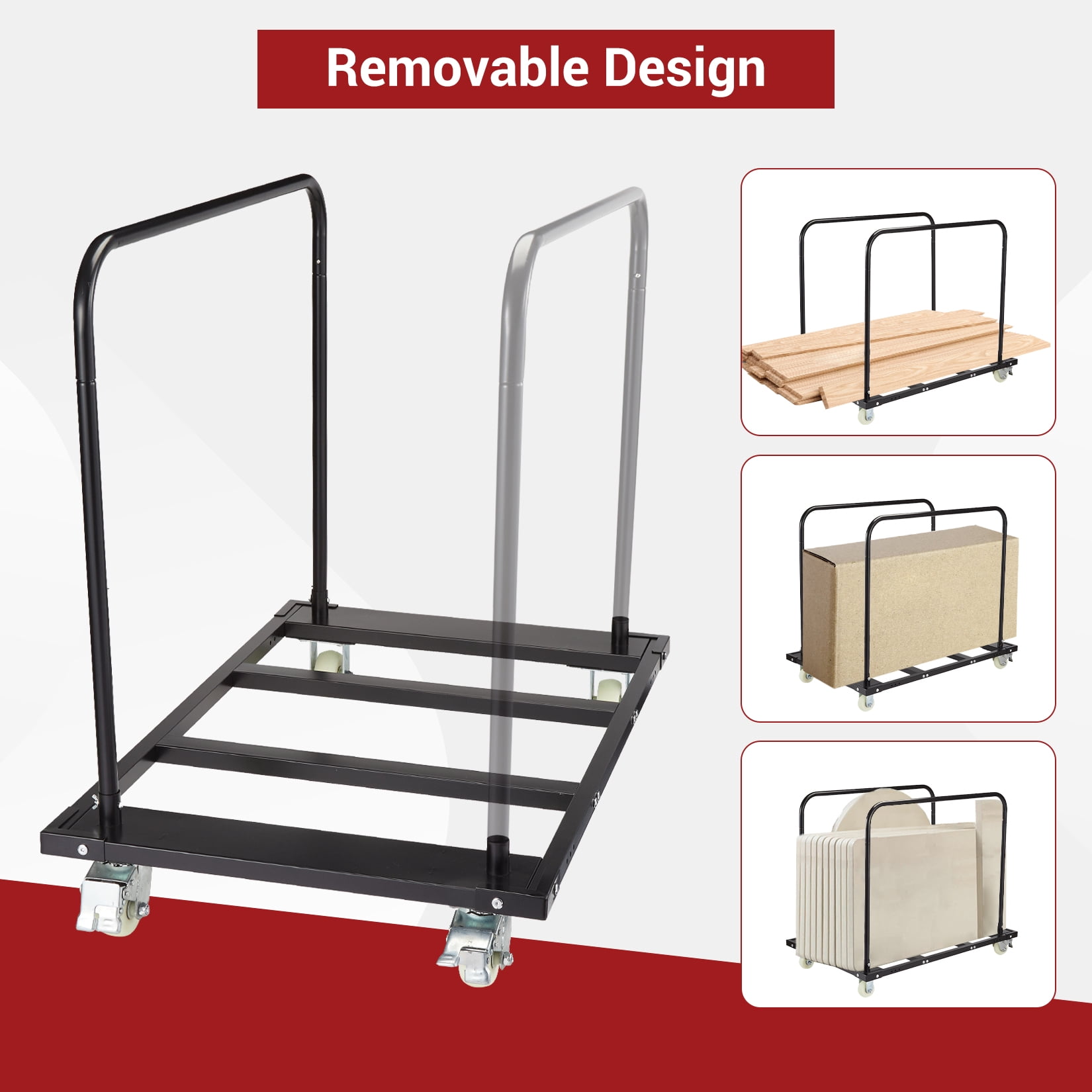 1500 LB Heavy-Duty Steel Folding Table Dolly | Lockable Wheels & Dual Removable Handlebars | Portable Mover for Event/Banquet/School