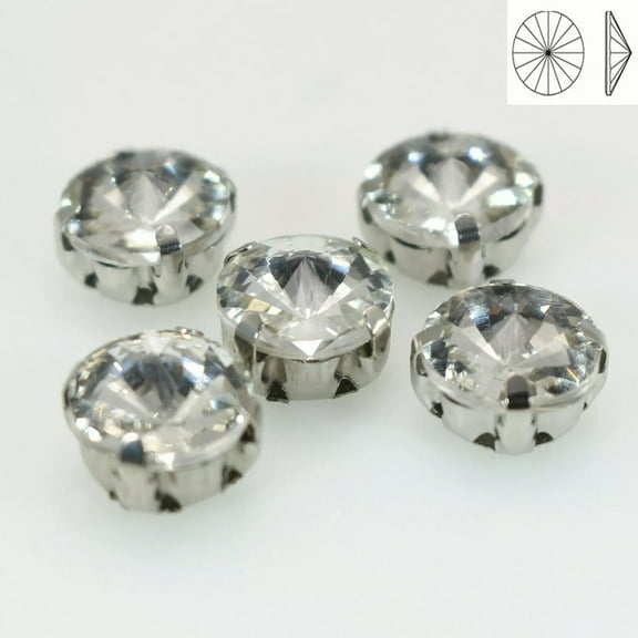 EOEMY 20 Silver Clear Crystal Rivoli Rhinestones Gem Rose Montees 10mm Sew On Beads