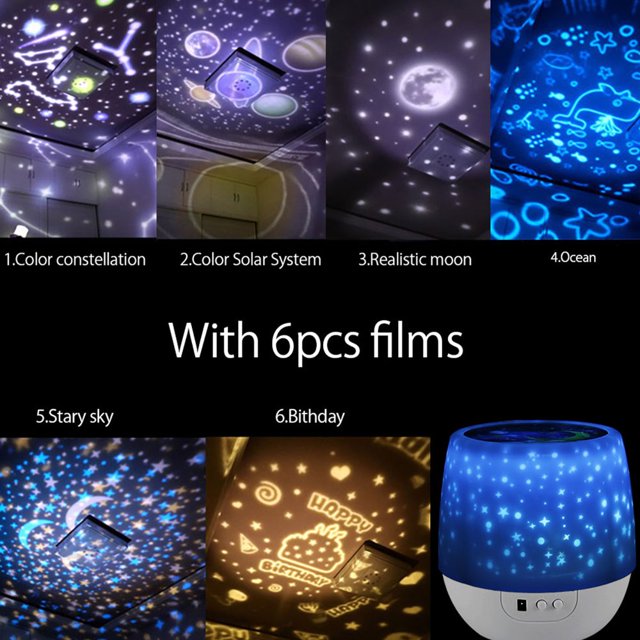 Star Projector Night Light LED Colorful Starry Light Lamp with 6PCS Projection Films Kids Gifts for Bedroom Sleep Best Wedding Birthday Christmas