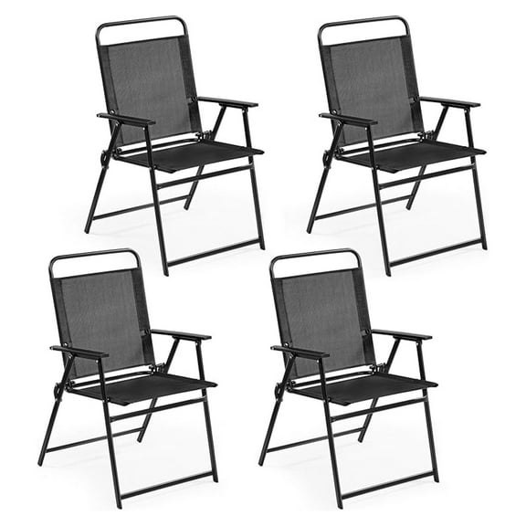 WDZS Outdoor Folding Patio Chairs Set of 4, Portable Outdoor Folding Chairs for Outside, Lawn, Garden and Porch with Metal Frame, Armrests, Stackable, Foldable and Portable Design, Black