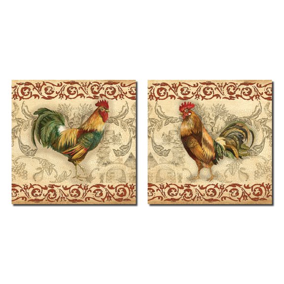Toile Rooster I Lovely Popular Brown Rooster Set; Two 12X12 Poster Prints