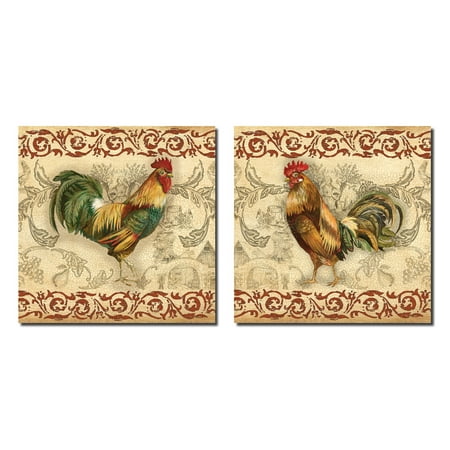 - Toile Rooster I Lovely Popular Brown Rooster Set; Two 12X12 Poster Prints