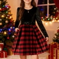 thumbnail image 4 of OGLCCG Girls Dresses Long Sleeve Velour Plaid Patchwork Holiday Party Dress with Pockets Crew Neck Elegnat Princess Dress for Wedding 4-12 Years, 4 of 4