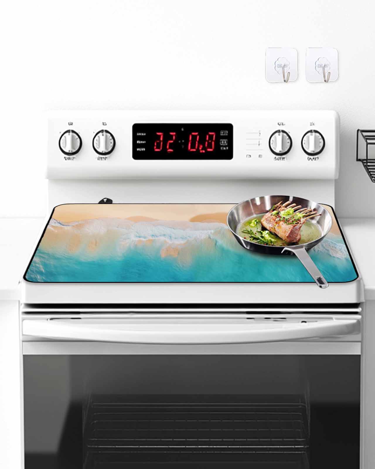 Stove Top Covers for Electric Stove, Orange Aqua Coastal Glass Stovetop Cover Protector, Summer Beach Seaside Nautical Induction Cooktop Protector Oven Mat for Kitchen Countertop 24"x21"