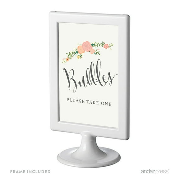 Bubbles - Please Take One Framed Floral Roses Wedding Party Signs