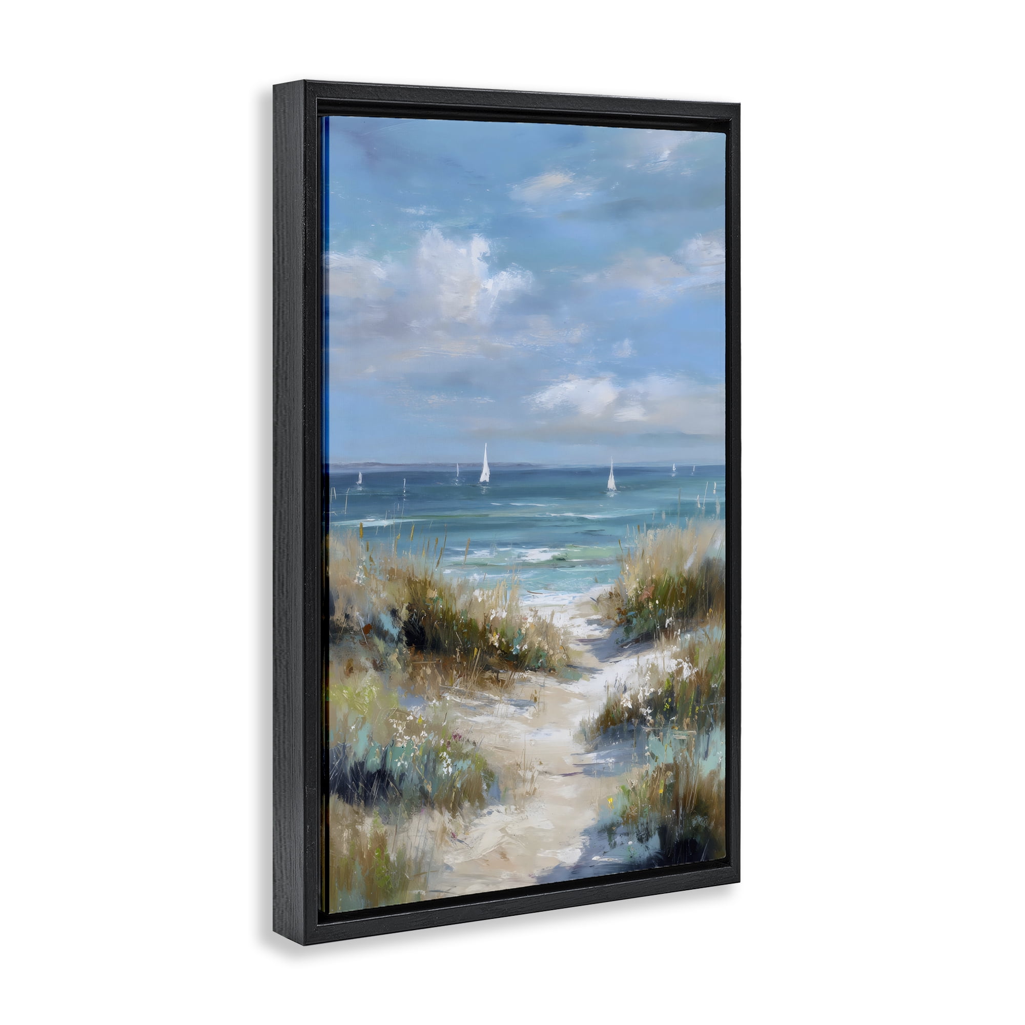 Stupell Industries Sailboat Path Impression Black Framed Floater Canvas Wall Art, design by Petal Prints Design