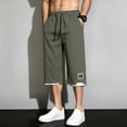 thumbnail image 2 of Big & Tall Men's Capri Pants Lightweight Loose Fit Below Knee 3/4 Cropped Pants with Pockets Elastic Waist Drawstring for Travel, Army Green, M, 2 of 6