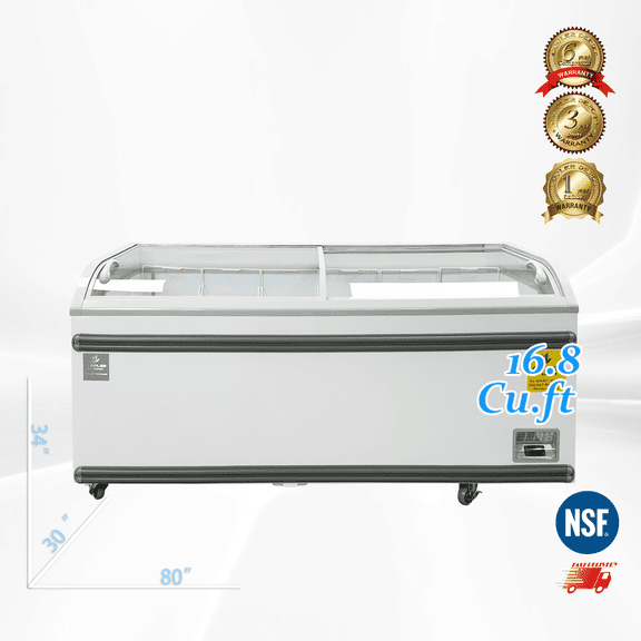 Cooler Depot 80 inch 16.8 cu.ft, Commercial Market Grocery Island Chest Freezer, NSF Certified.