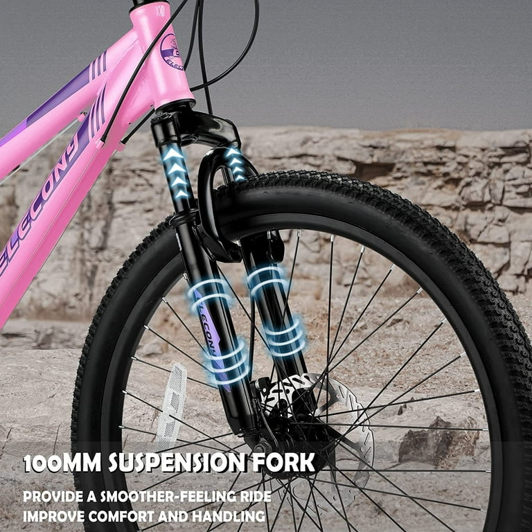 Elecony 24 inch Mountain Bike for Teenagers Girls Women Shimano 21 Speeds Gear MTB with Dual Disc Brakes and 100mm Front Suspension