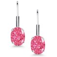 thumbnail image 2 of Gem Stone King Fancy Pink Zirconia Rhodium Plated Leverback Earrings for Women (1.52 Cttw, Gemstone Birthstone, Oval 7X5MM), 2 of 4
