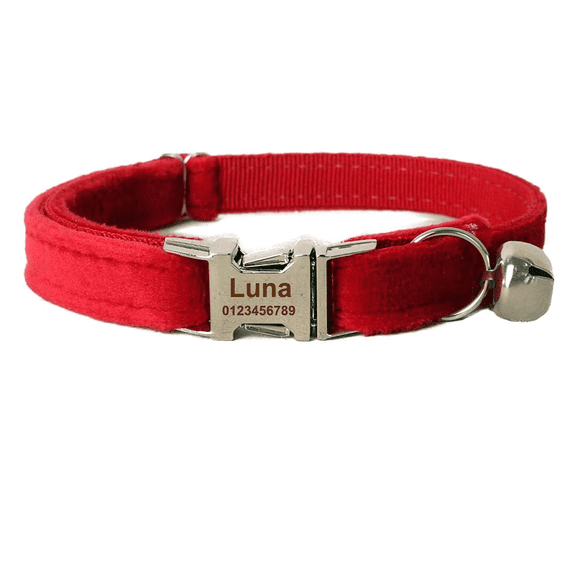 Soft Velvet Cat Collar with Bell Adjustable Personalized Pet Collar for Cats