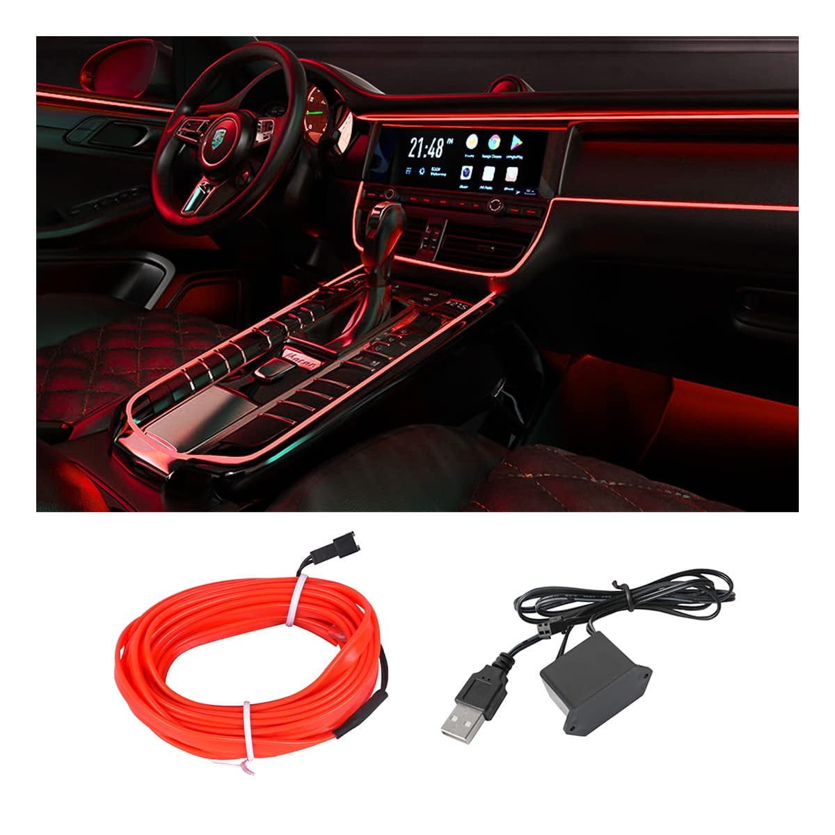 EL Wire Car LED Strip Lights, USB Auto Neon Strip with Sewing Edge, 3.3FT Electroluminescent Car Ambient Kits with Fuse Protection, Car Interior Decoration Accessories - Walmart.com