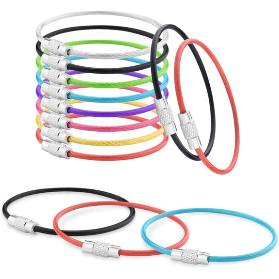 16 Pack Stainless Steel Loops 2mm Coated Wire Keychain Cable Large Key rings 6 inch Key Chain for Luggage Tags, Key Tags, Keyrings, Kitchen