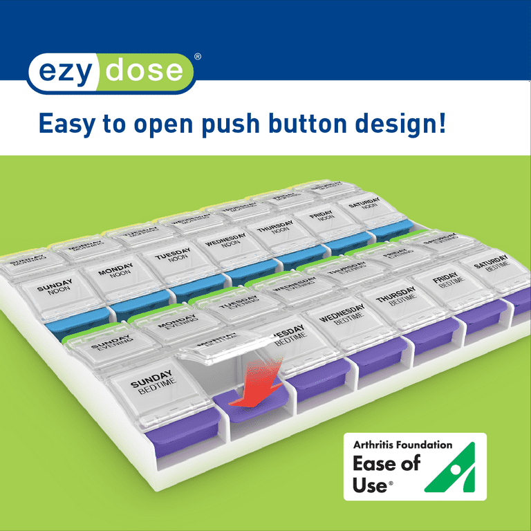 Ezy Dose Weekly (4x/day) Push Button Pill Organizer, Daily AM/PM