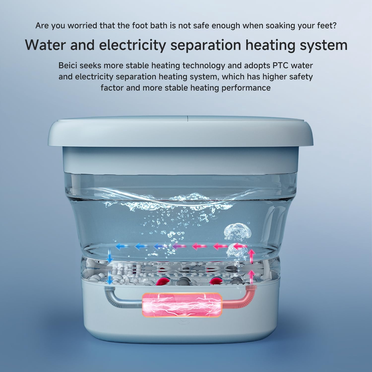 Collapsible Foot Spa Massage with Water and Electricity Separation System, Foot Bath with Three Level Temperature Control, Bubble, Remote, Red Light, Timer, and Four Set Electric Massage Balls