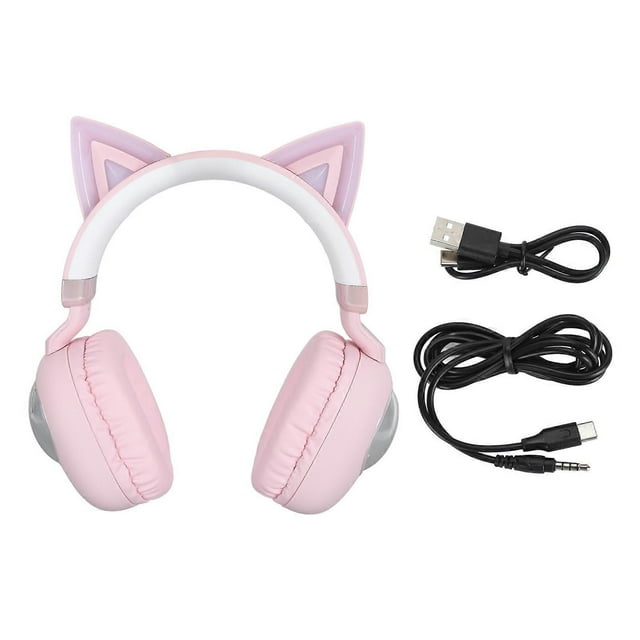 Kids Bluetooth Headphones RGB Lights Cat Ear Headset 20H Playtime HiFi Stereo Headphones with Microphone for School Laptop Roseate
