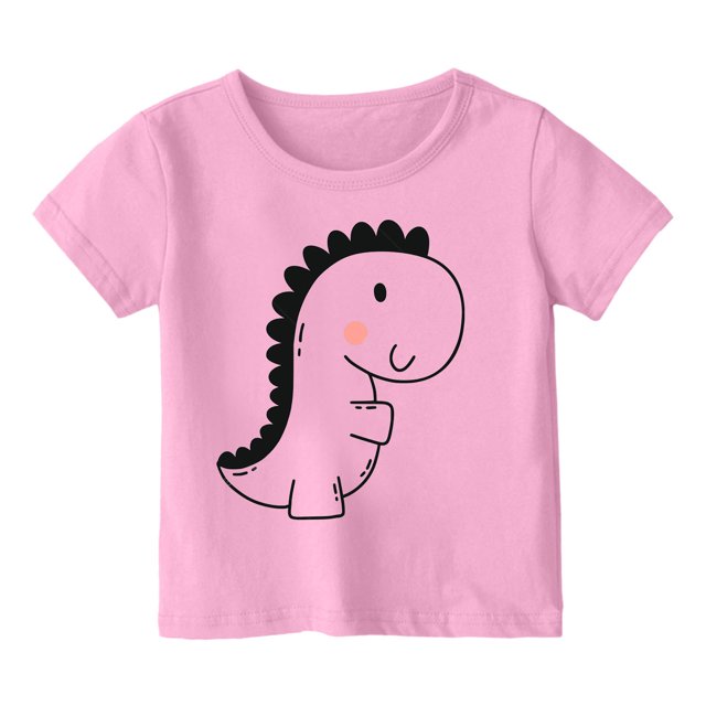 WERYOUNG T-Shirts Filles Garçons Été Décontracté Imprimé Dinosaure Col Rond Manches Courtes T-Shirts Bébé Doux Pyjamas Tee-Shirts, Rose, 6-7 Ans