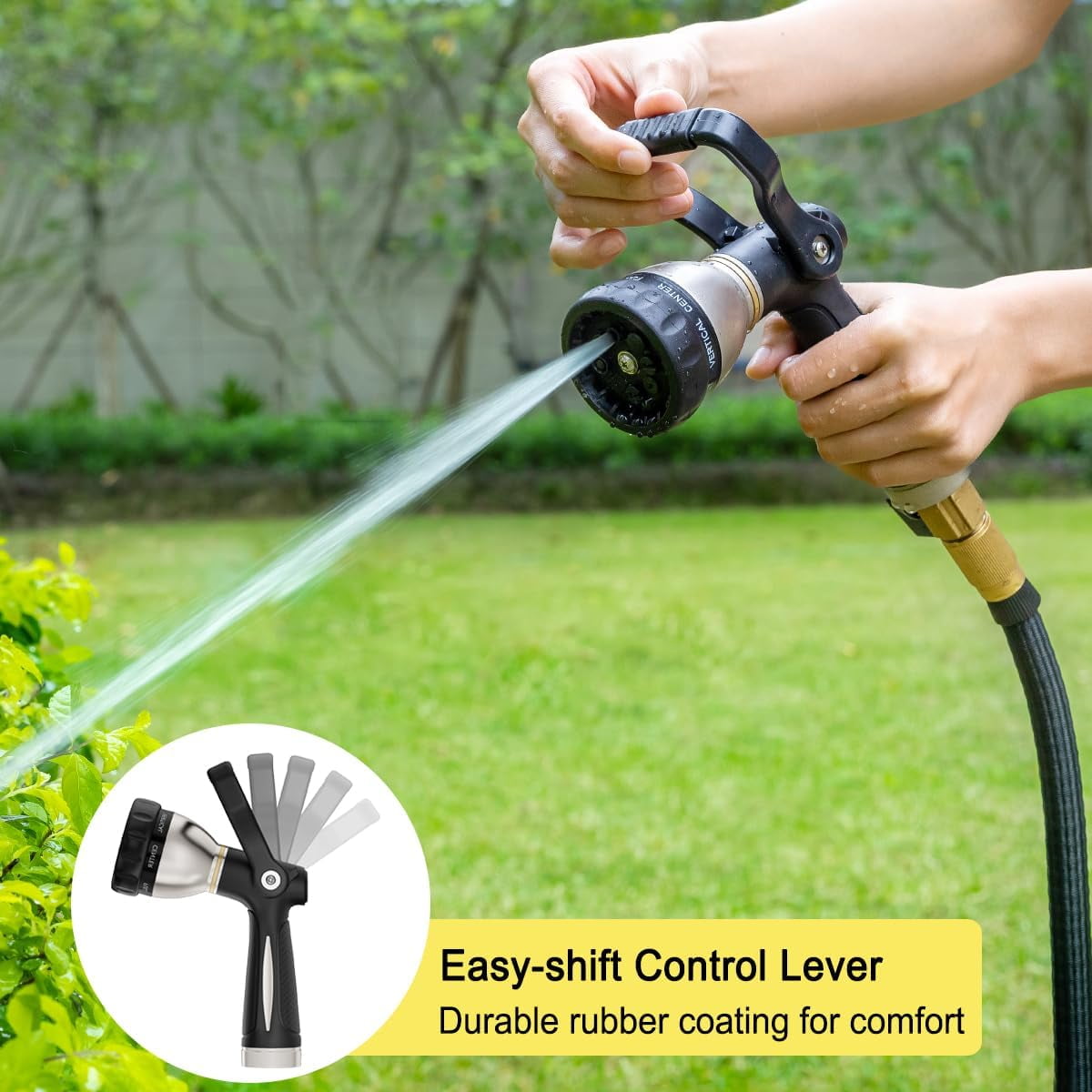 FANHAO Heavy Duty Fireman's Hose Nozzle, Metal Watering Nozzle with 8 Spray Patterns, Lever Control