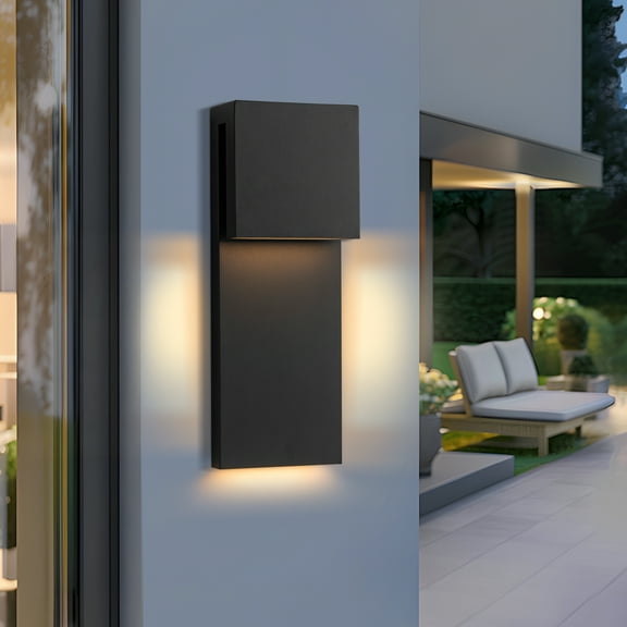 C Cattleya 15in 2-Light Matte Black LED Outdoor Wall Lantern