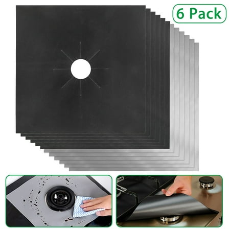 Stove Burner Covers - 6PCS Gas Stove Protectors Black 0.2mm Double Thickness, Reusable, Non-Stick, Fast Clean Liners for Kitchen/Cooking. Size 10.6