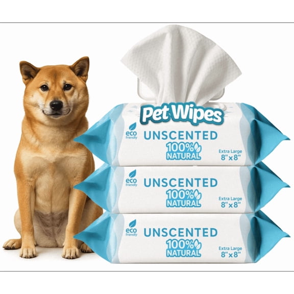 Petazy 300 Unscented Pet Dog Wipes for Paws, Butt, Ears & Eyes | Organic Hypoallergenic Dog & Cat Wipes | Alcohol-Free Gentle Cleaning Deodorizing Grooming Wipes | Extra Thick Paw Wipes for Pets (3 P