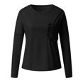 thumbnail image 3 of Spring Tops for Women Undershirts for Women $5 Ladies Round Neck Long Sleeve Lace Pocket T-shirt Undershirts For Women $5ing Top Black S, 3 of 7