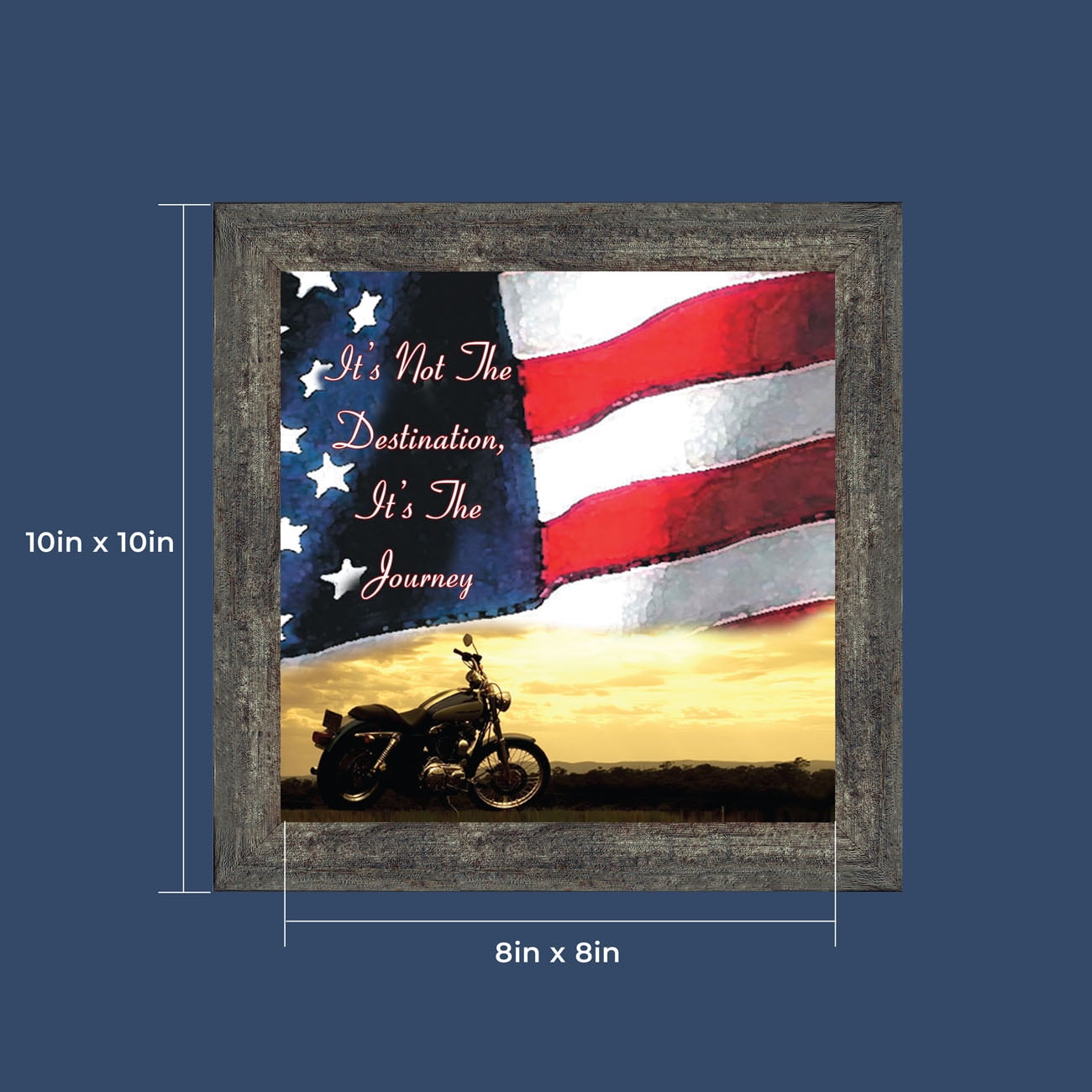 Harley Davidson Gifts for Men and Women, Patriotic Harley Accessories, Harley Davidson Wedding Gifts, Sunset American Flag for Harley Riders, "It's Not the Destination" Unique Motorcycle Decor, 8552