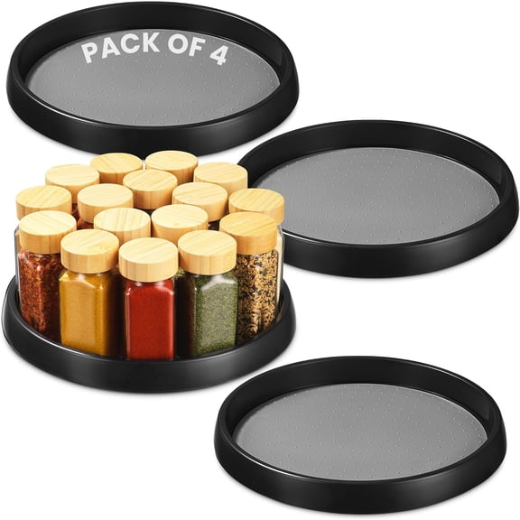 10 Inch Lazy Susan (Set of 4) - Non-Skid Turntable for Cabinet to Maximize Storage and Simplify Accessibility in Kitchen, Bathroom, and Pantry Spaces (Black)