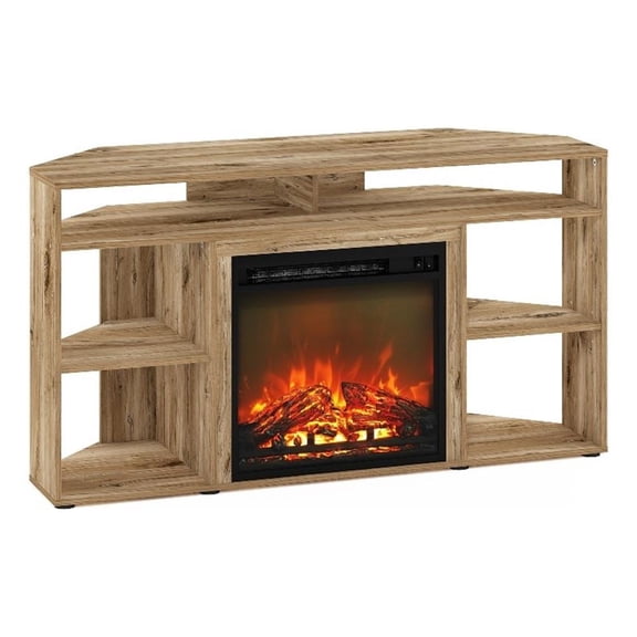 Pemberly Row Corner TV Stand with Fireplace for TV up to 55 Flagstaff Oak