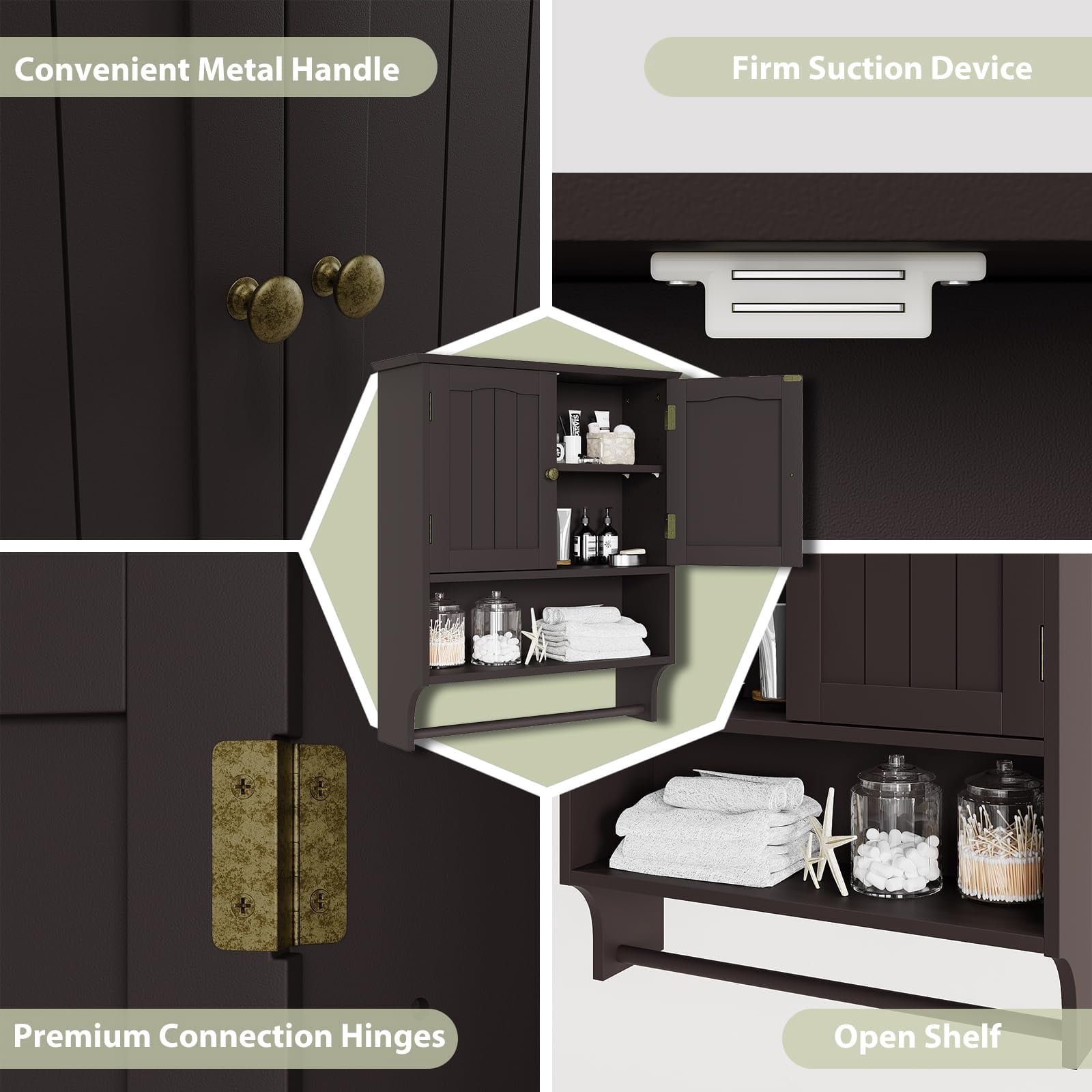 Smuxee Bathroom Storage Cabinets with Doors and Shelves,Towel Bar,over The Toilet Storage,Brown Big