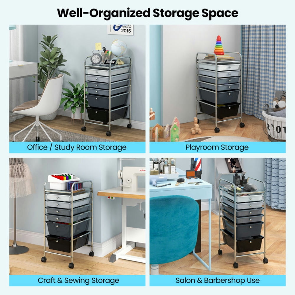 Demi Bonn 6 Drawers Rolling Storage Cart Organizer with 4 Universal Casters, Mixed Black