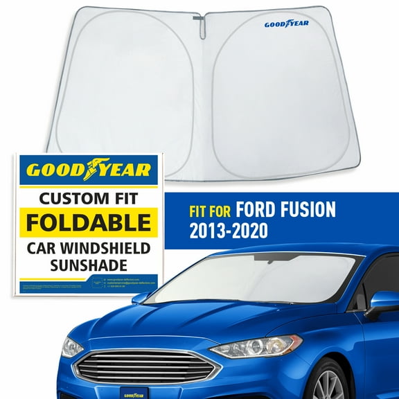 Goodyear Foldable Windshield Sun Shade for Ford Fusion 2013-2022, Custom-Fit Car Windshield Cover, Car Sunshade, UV Protection, Vehicle Sun Protector,Auto Car Window Shades for Front Window - GY008256