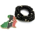 thumbnail image 3 of Icemond Slanted Pan African Colored Africa Map Continent with Ankh Pendant on 30" Wooden Bead Necklace in Gold or Silver Tone, 3 of 5