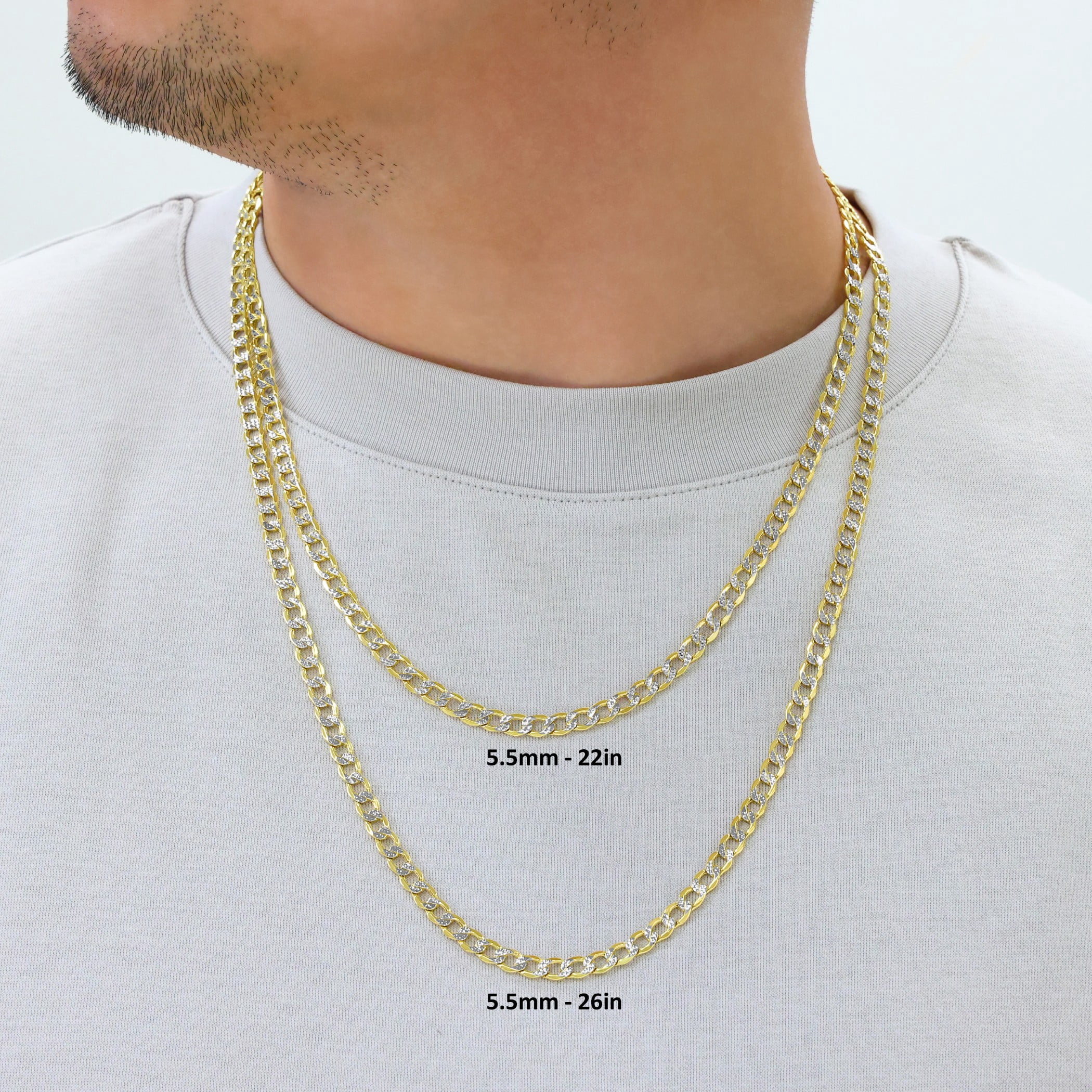 Nuragold 14k Real Yellow Gold Cuban Curb Link 5.5mm Diamond Cut Pave Chain Necklace (18"-26") Two Tone Italian Jewelry for Men