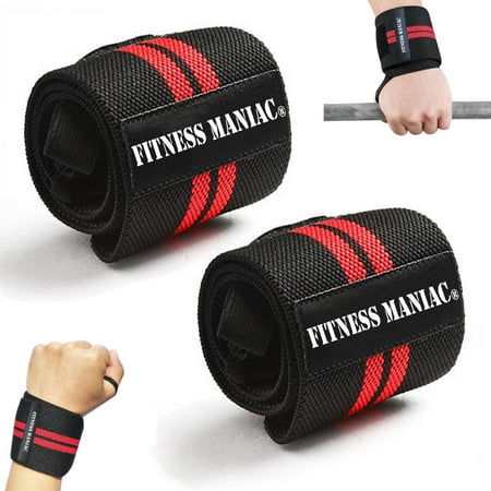 Fitness Maniac 2X Weight Lifting Wrist Wraps Gym Training Support Wrap Grip Straps Pair Red