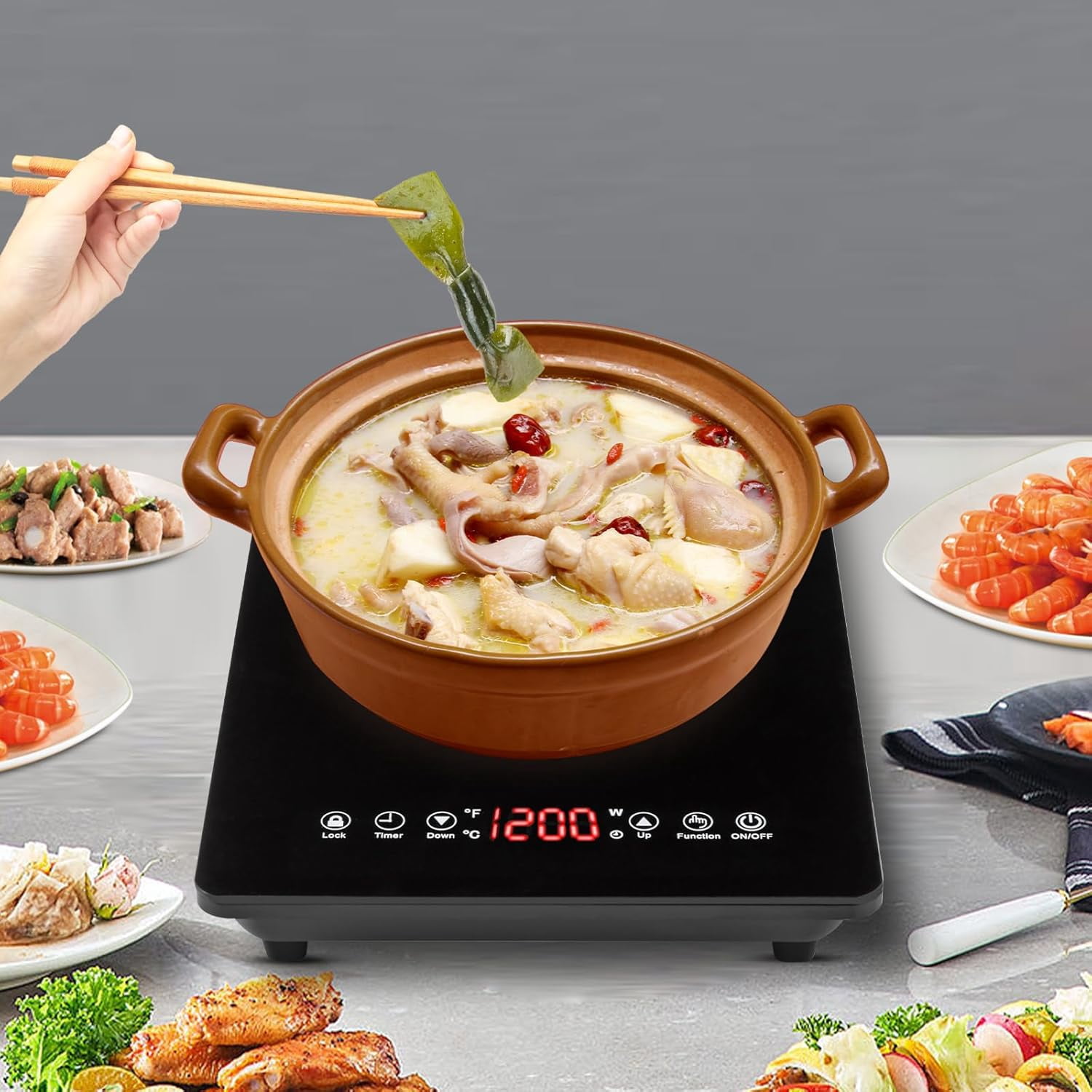 1800W Sensor Touch Single Electric Cooktops Countertop Stove With 9 Temperature Power Levels, 3-hour Timer, Safety Lock Induction Cooktop Portable Induction Cooktop With Ultra Thin Body