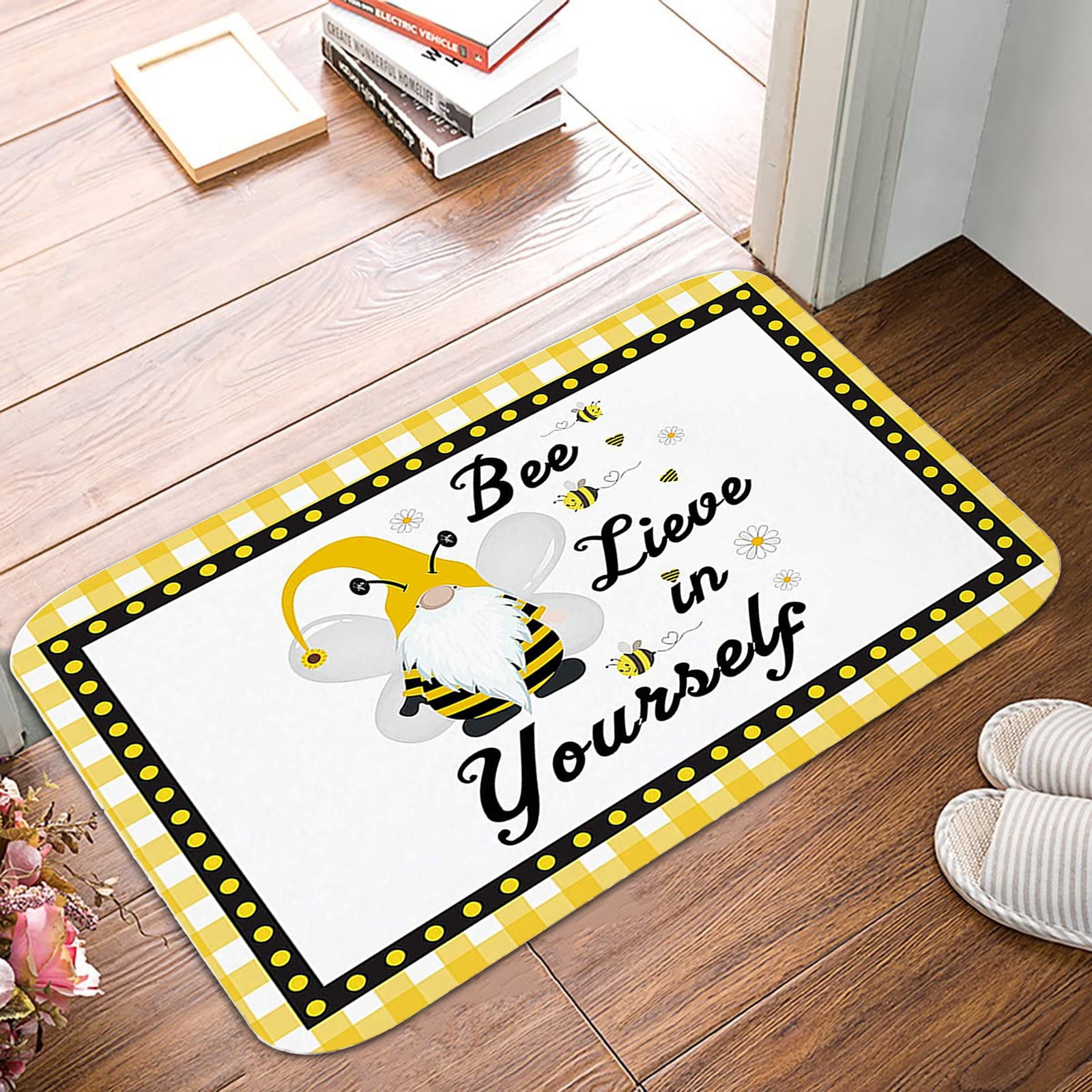 Teissuly Bee Festival Decoration Door Mat Antislip Bottom Indoor