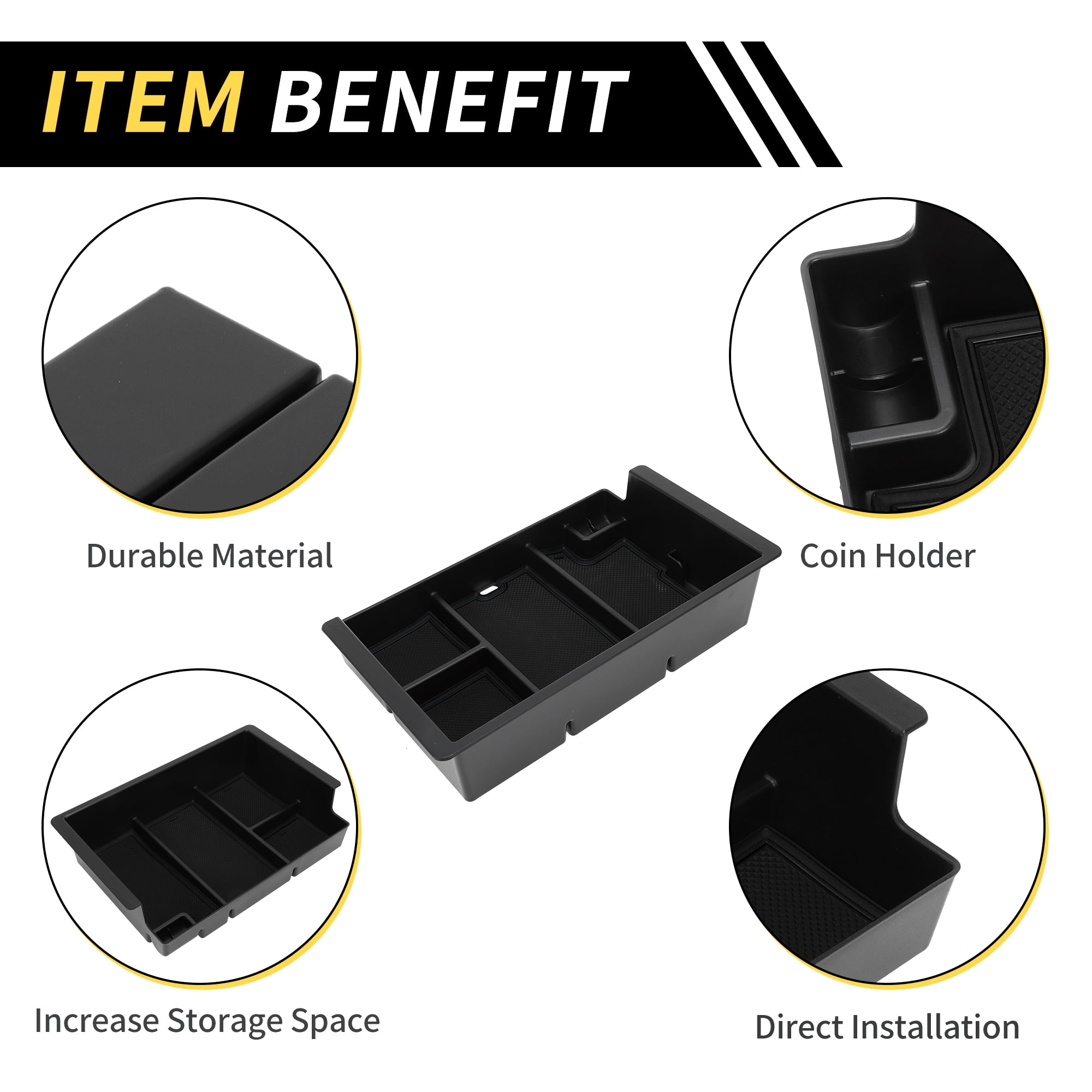 Unique Bargains Full Center Console Organizer Tray for Chevy Silverado for GMC Sierra 2500 3500 HD Yukon 2015-2019 Armrest Storage Box Insert Tray Full Console w/Bucket Seats ONLY Plastic Black