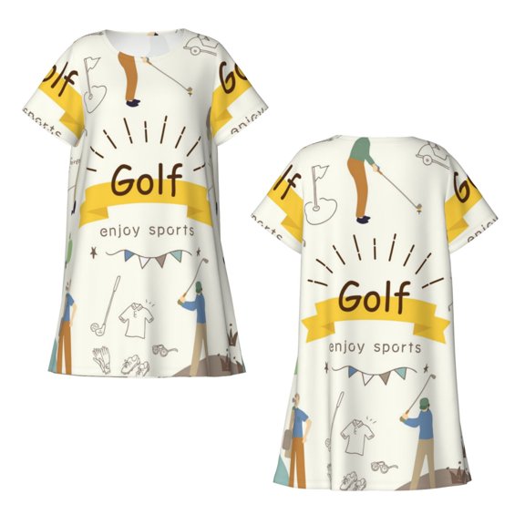 Horeoi Golf Icons And Golfer Print Women's Short-sleeved Nightdress Breathable Cotton-like Material Loose A-line Knee-length