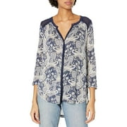 Lucky Brand Women's Printed Woven Mix Top, Blue/Multi, Small