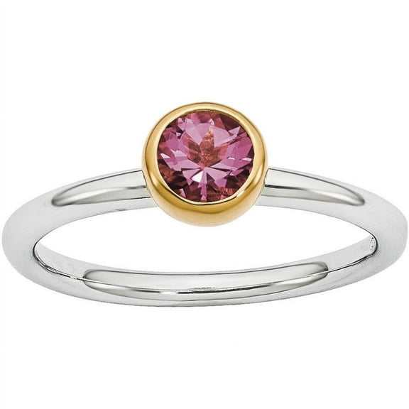 Pink Tourmaline Sterling Silver with Gold-Plate Ring